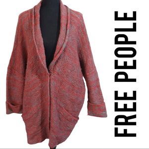 Free People Wool Oversized Button Front Cardigan Burnt Orange Multi Color